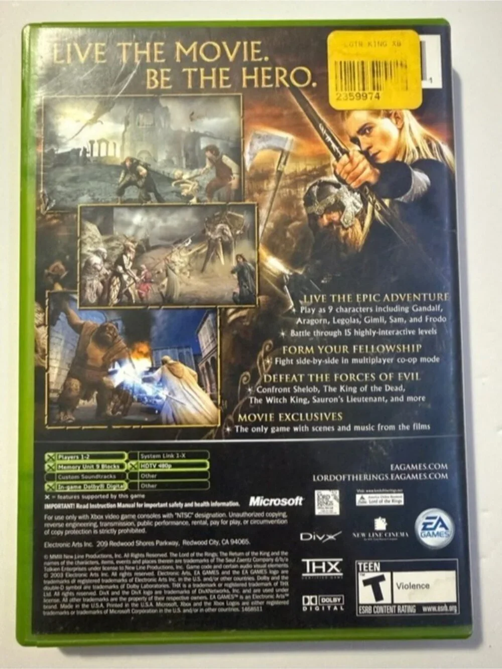 Xbox The Lord of the Rings: The Return of the King (Original Xbox) CIB Tested